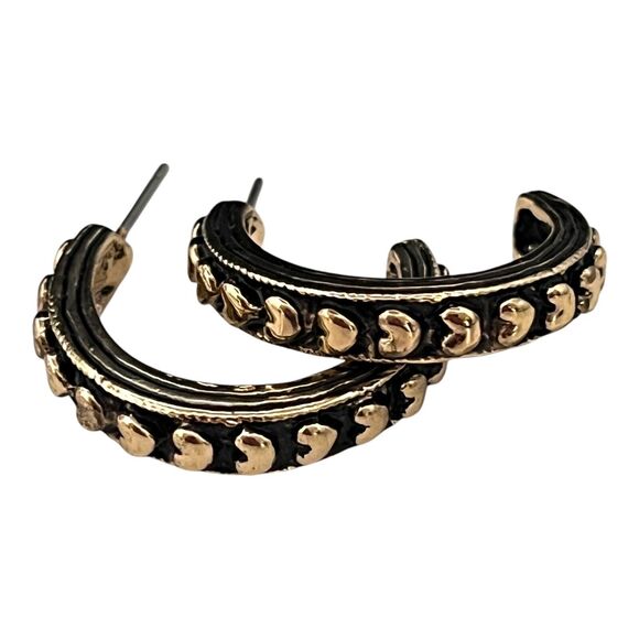 Designer Statement Earrings Antiqued Gold Tone Heart Hoop Premier Urban Chic  9X - Picture 5 of 5